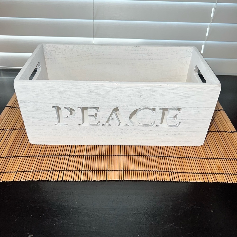 White Wooden Peace Planter Box